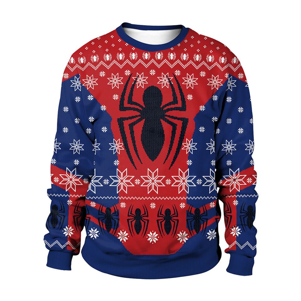 Men Women New Year Eve Christmas Sweatshirt 3D Funny Print Holiday Party Xmas Jumper Tops Pullover Spider Ugly Christmas Sweater