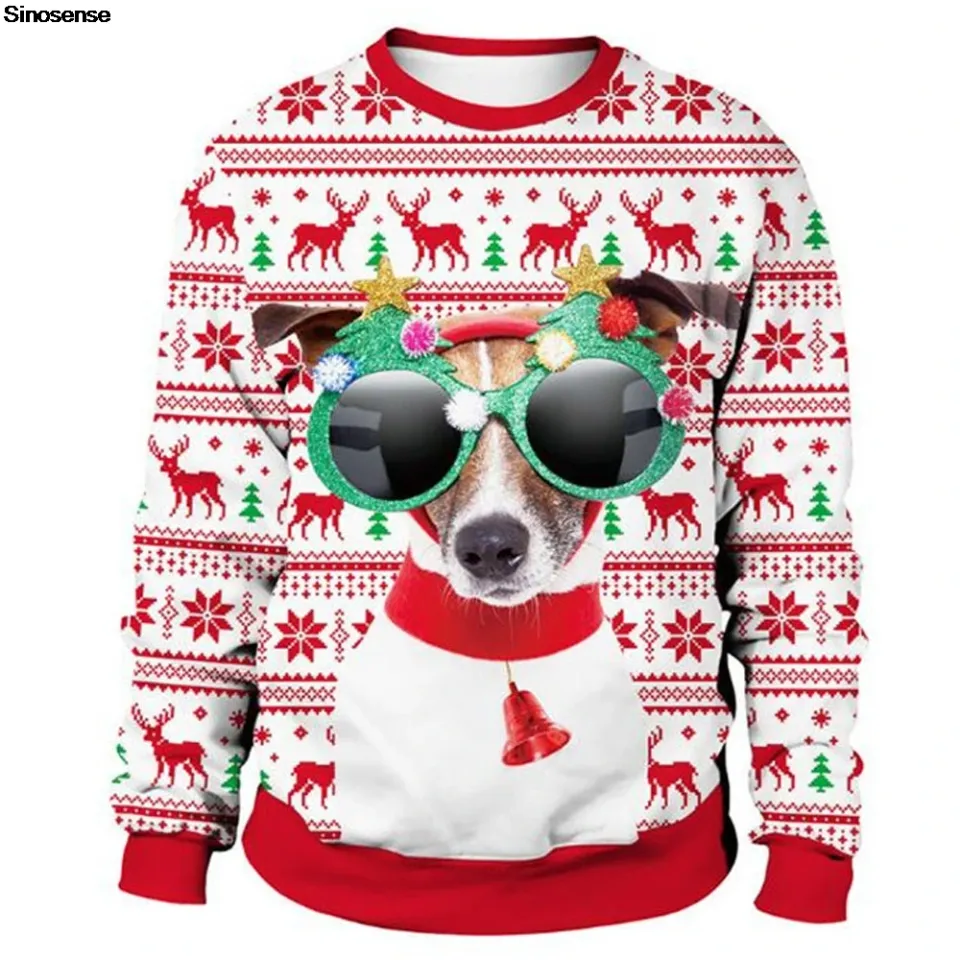Men Women New Year Eve Tacky Xmas Sweatshirt Pullover Holiday Party Jumper Tops 3D Christmas Dog Print Ugly Christmas Sweater - Image 2