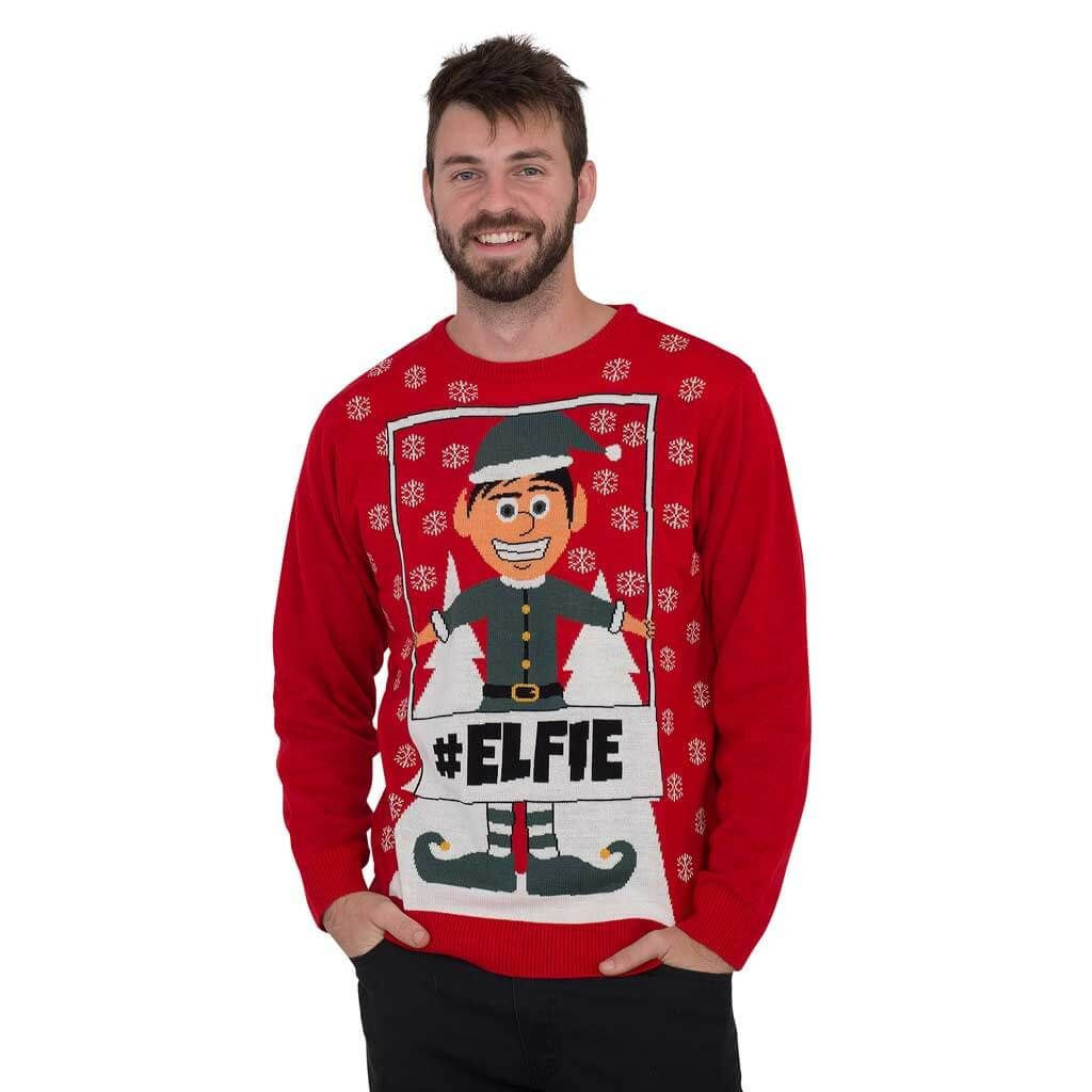 Mens #Elfie Hashtag For Unisex Ugly Christmas Sweater Adult 3D Funny Matching for family