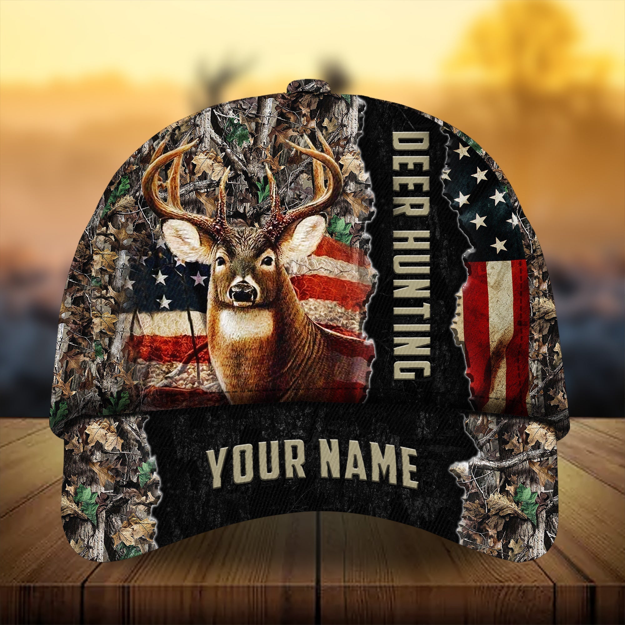 Men's American Flag Camouflage Deer Hunting Hats 3D Multicolored Personalized Trucker Hats Custom Hats Gifts For Men & Women