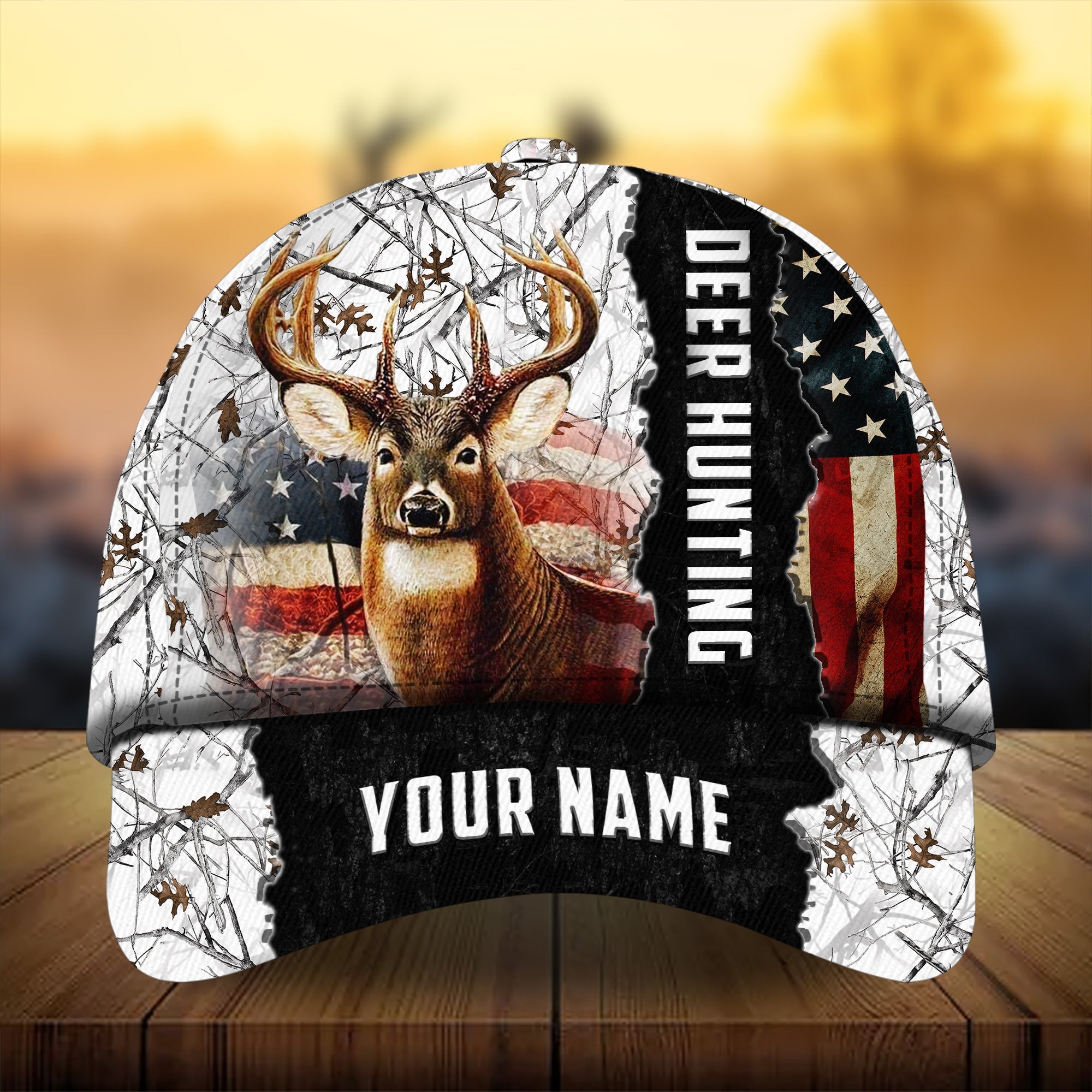 Men's American Flag Camouflage Deer Hunting Hats 3D Multicolored Personalized Trucker Hats Custom Hats Gifts For Men & Women