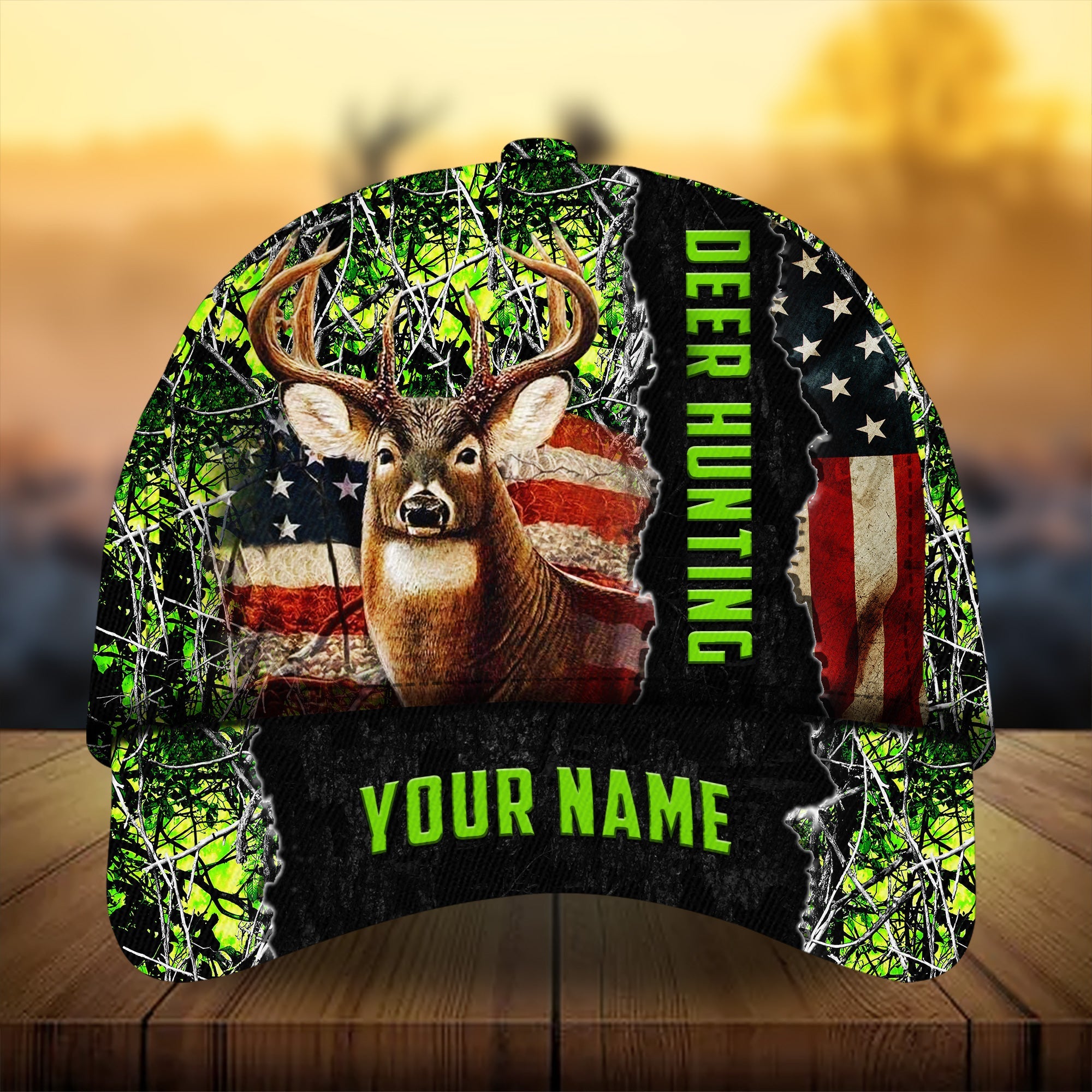 Men's American Flag Camouflage Deer Hunting Hats 3D Multicolored Personalized Trucker Hats Custom Hats Gifts For Men & Women