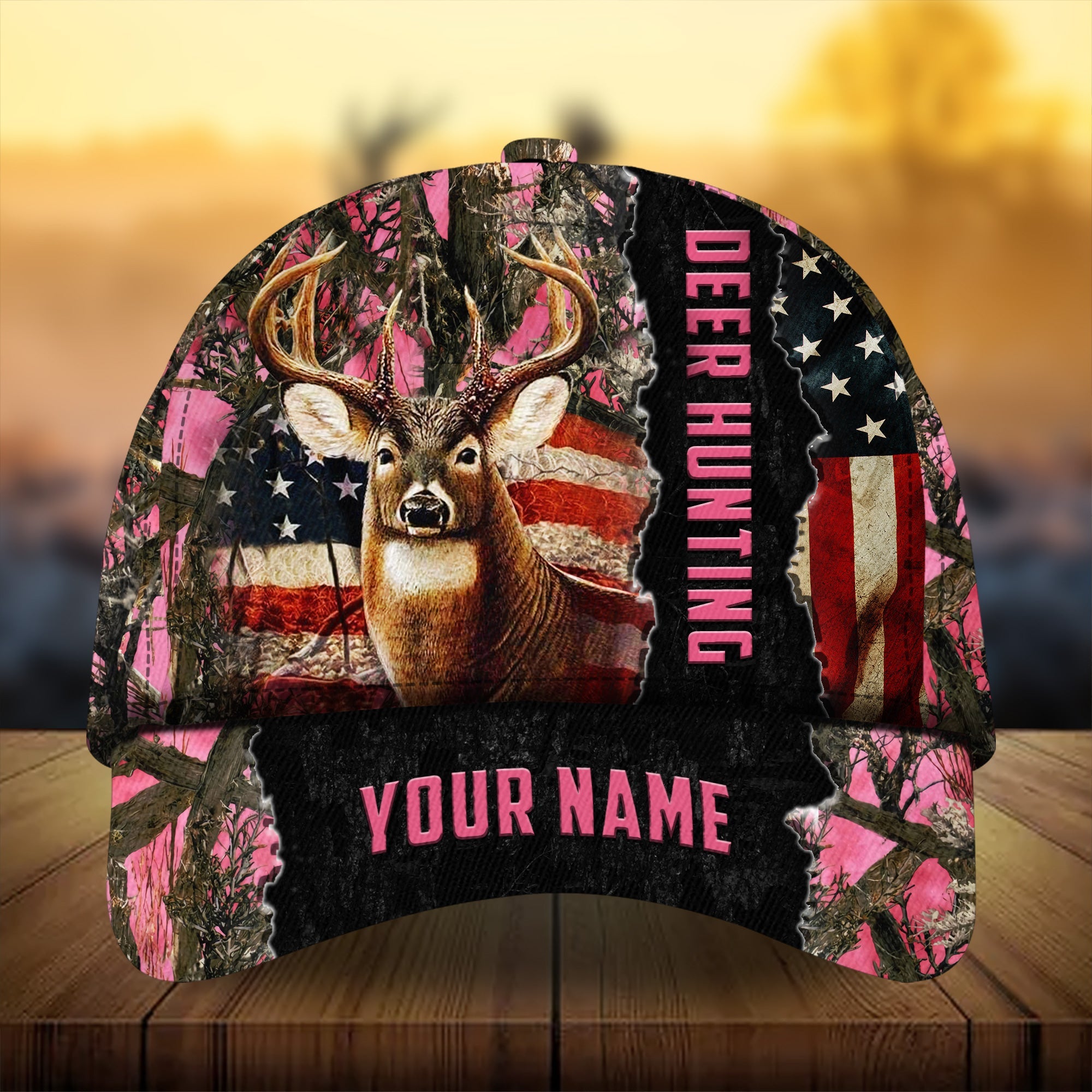 Men's American Flag Camouflage Deer Hunting Hats 3D Multicolored Personalized Trucker Hats Custom Hats Gifts For Men & Women