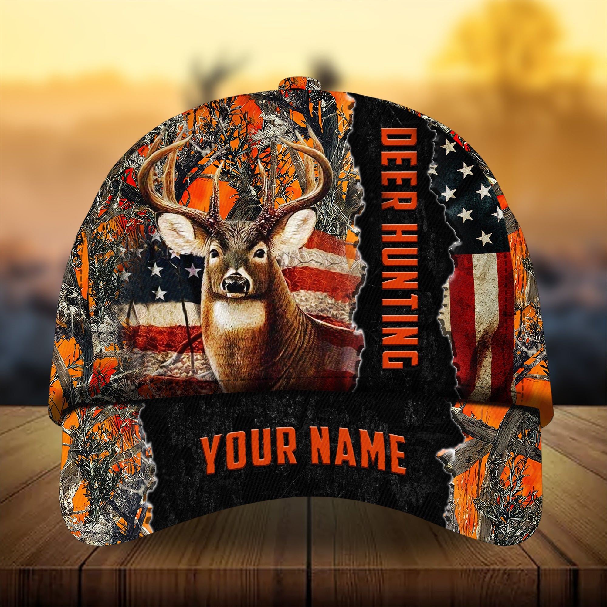 Men's American Flag Camouflage Deer Hunting Hats 3D Multicolored Personalized Trucker Hats Custom Hats Gifts For Men & Women