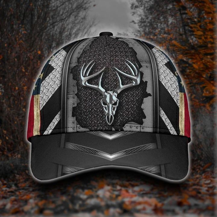 Men's Hunting Hats Black Deer Skull Flag 3D Printed Trucker Hats Custom Hats Gifts For Men & Women