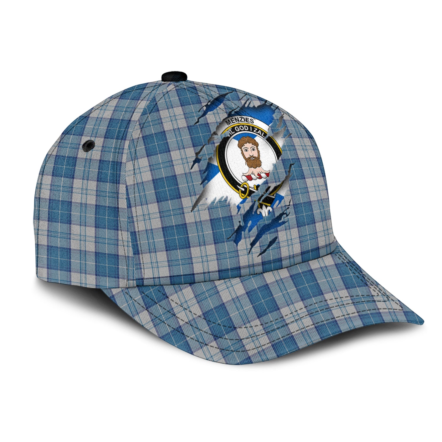 Menzies Dress Blue and White Tartan Plaid Cap, Family Crest In Me Style Tartan Baseball Cap TS23 Trucker Hats Custom Hats Gifts For Men & Women