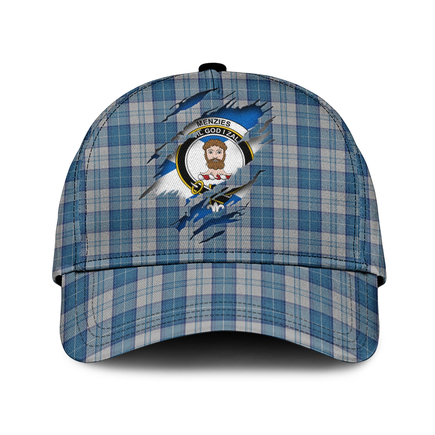 Menzies Dress Blue and White Tartan Plaid Cap, Family Crest In Me Style Tartan Baseball Cap TS23 Trucker Hats Custom Hats Gifts For Men & Women