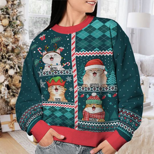 Meow You A Merry Christmas - Cat Personalized Custom Ugly Sweatshirt - Christmas Gift For Pet Owners, Pet Lovers - Image 4