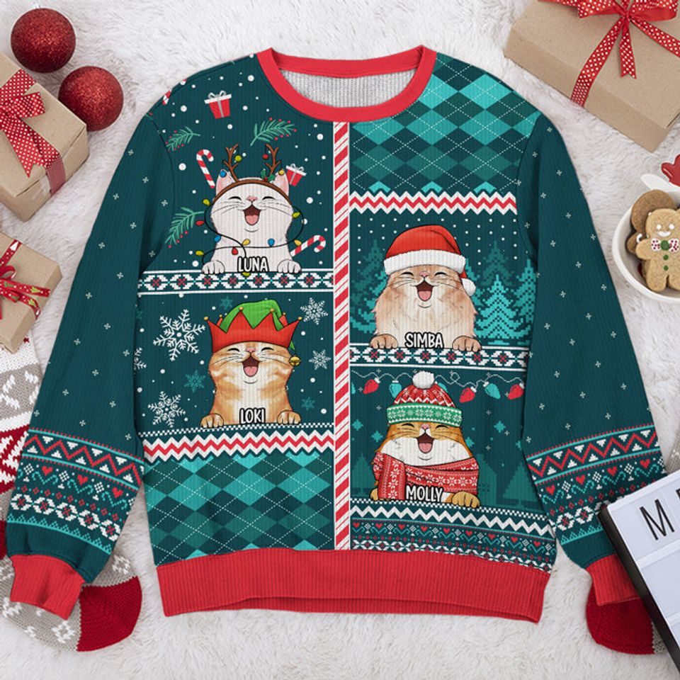 Meow You A Merry Christmas - Cat Personalized Ugly Sweatshirt - Christmas Gift For Pet Owners, Pet Lovers