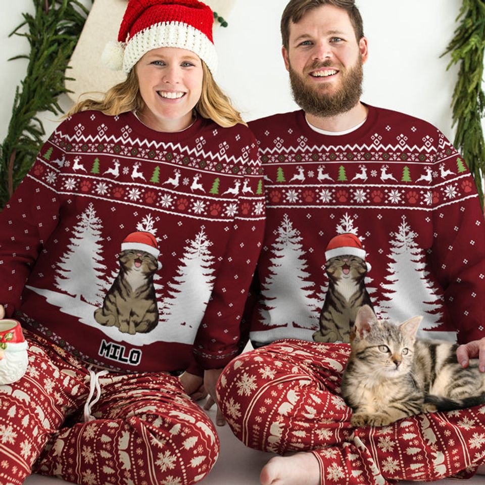 Meow You A Merry Christmas, Human - Personalized Unisex Ugly Christmas Sweatshirt - Gift For Cat Lovers, Pet Lovers, Christmas Gift - Image 3