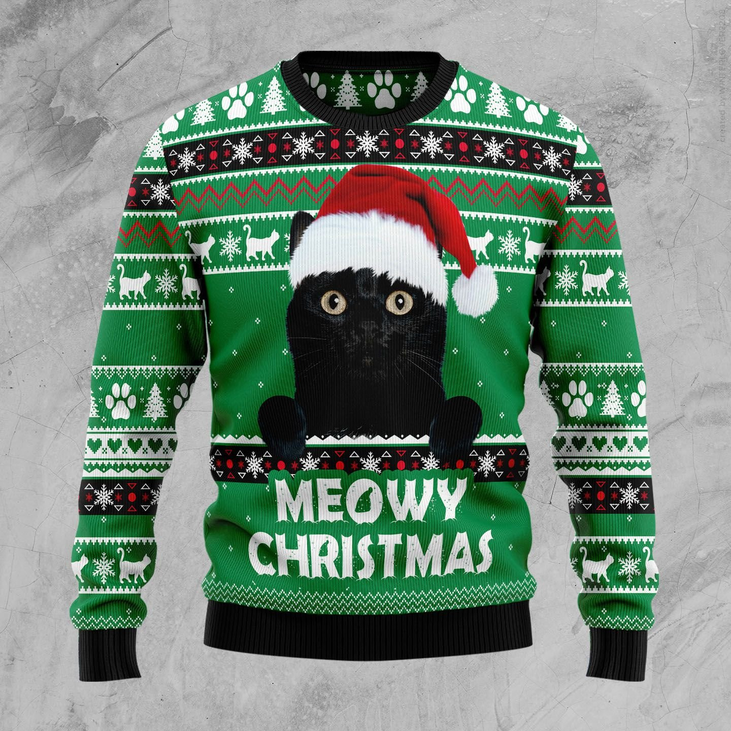 Meowy Black Cat Ugly Christmas Sweater Adult 3D Funny Matching for family