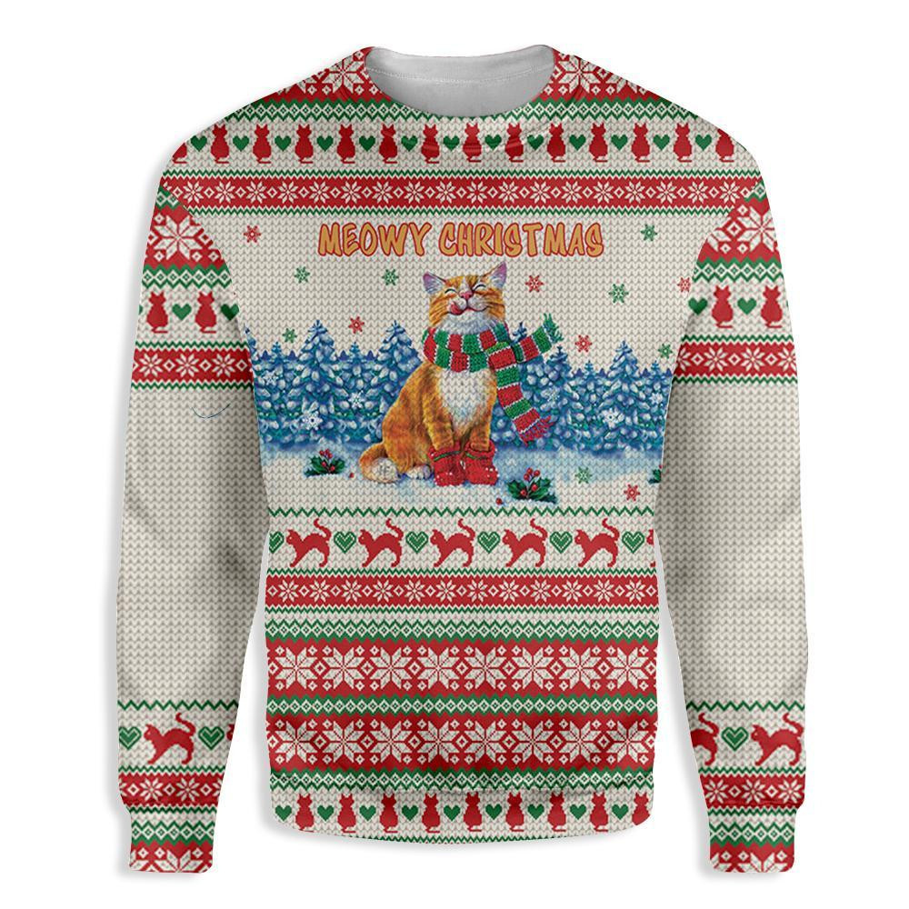 Meowy Cat Ugly Christmas Sweater Adult 3D Funny Matching for family