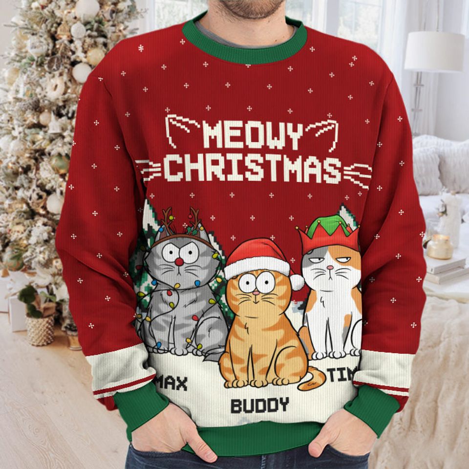 Meowy Catmas - Cat Personalized Custom Ugly Sweatshirt - Christmas Gift For Pet Owners, Pet Lovers - Image 3