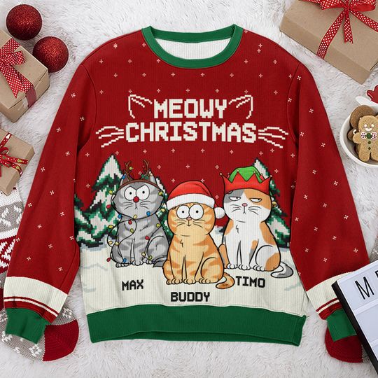 Meowy Catmas - Cat Personalized Custom Ugly Sweatshirt - Christmas Gift For Pet Owners, Pet Lovers - Image 4