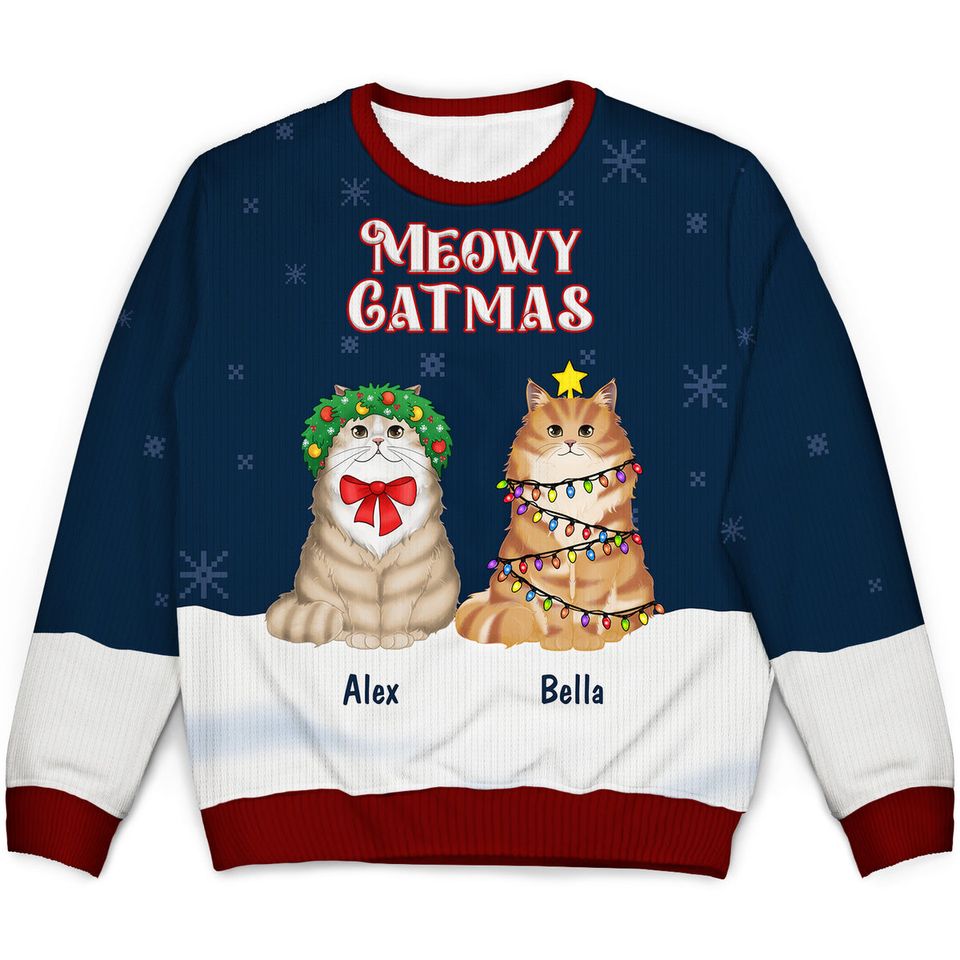 Meowy Catmas Custom Pet Lover Personalized Unisex Ugly Sweatshirt