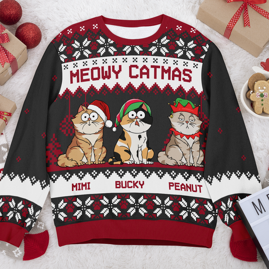 Meowy Catmas - Customized Personalized Ugly Sweater - Christmas Gift For Cat Lover Cat Dad Cat Mom - Image 5