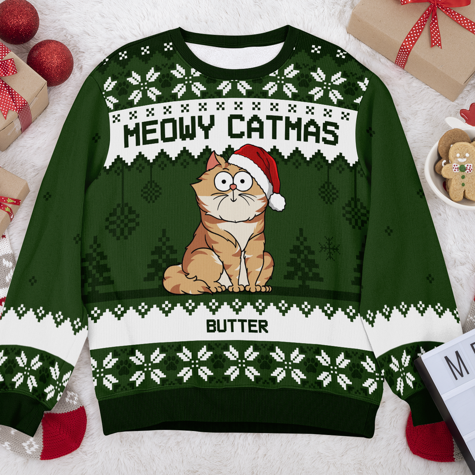 Meowy Catmas - Customized Personalized Ugly Sweater - Christmas Gift For Cat Lover Cat Dad Cat Mom - Image 3