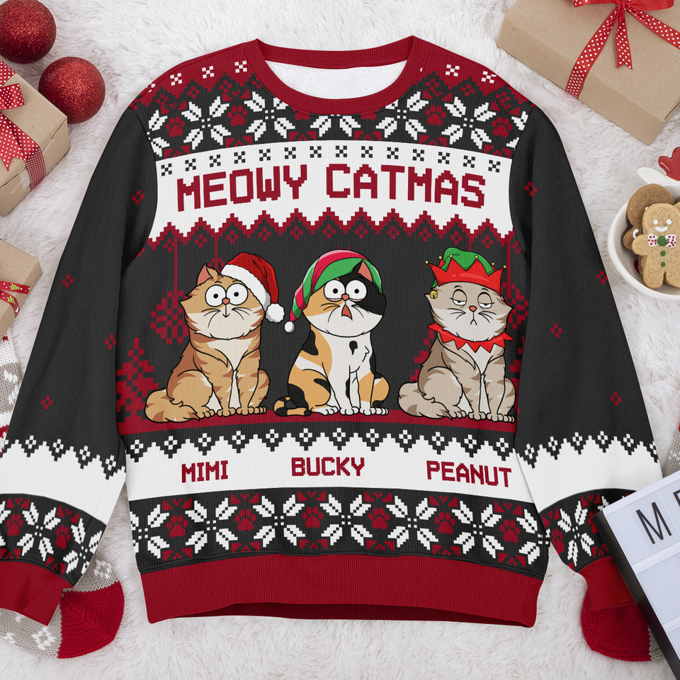Meowy Catmas - Customized Personalized Ugly Sweater - Christmas Gift For Cat Lover Cat Dad Cat Mom - Image 2