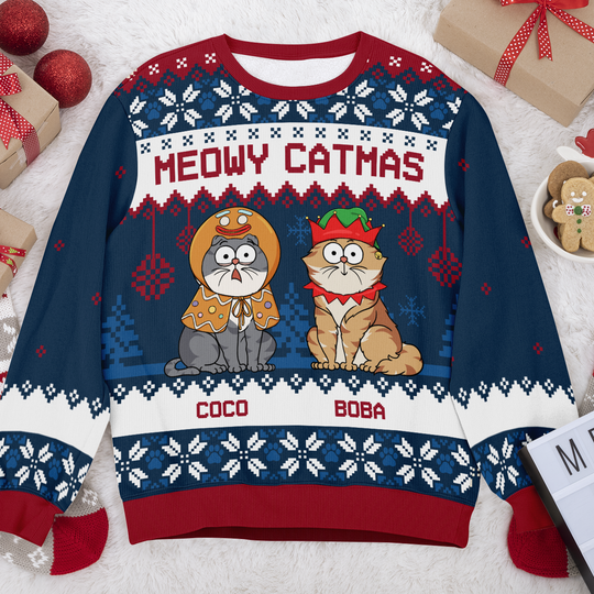 Meowy Catmas - Customized Personalized Ugly Sweater - Christmas Gift For Cat Lover Cat Dad Cat Mom - Image 4