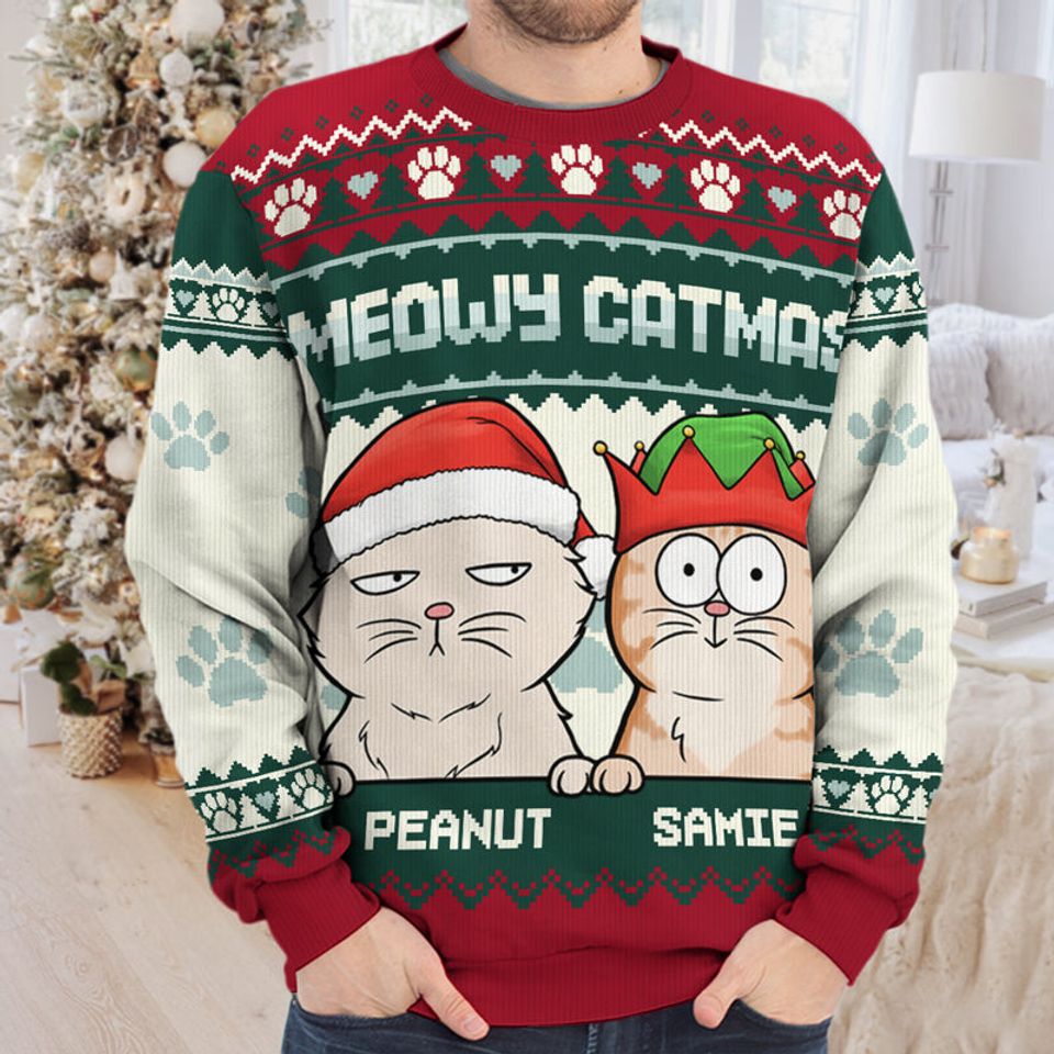 Meowy Catmas - Dog & Cat Personalized Ugly Sweatshirt - Christmas Gift For Pet Owners, Pet Lovers - Image 3