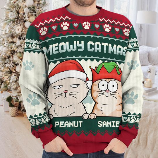 Meowy Catmas - Dog & Cat Personalized Ugly Sweatshirt - Christmas Gift For Pet Owners, Pet Lovers - Image 6