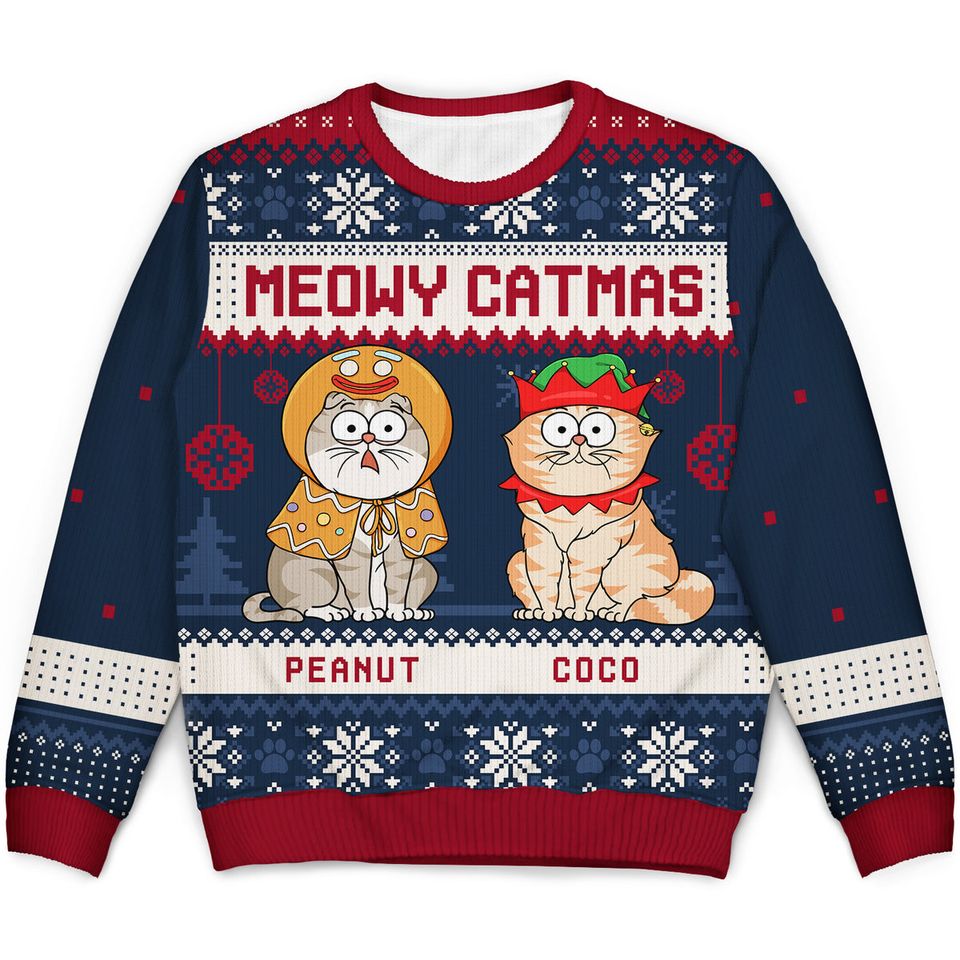 Meowy Catmas Funny Cartoon Cats - Christmas Gift For Cat Lovers, Cat Moms, Cat Dads