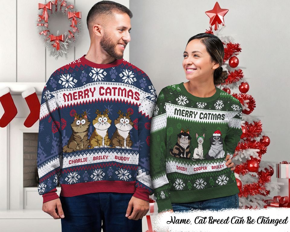 Meowy Catmas Funny Cartoon Cats-Christmas Gift For Cat Lovers Sweater