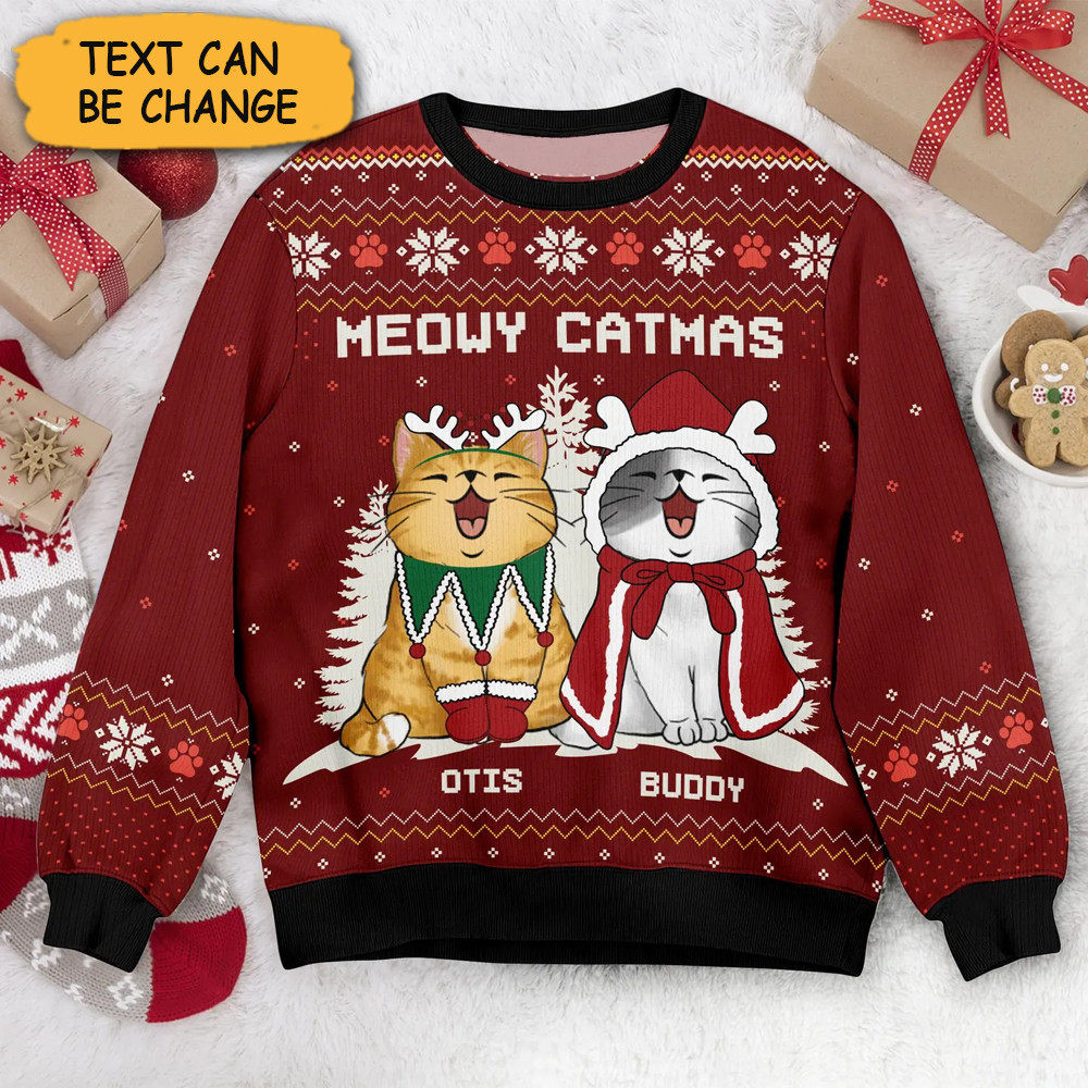 Meowy Catmas Sweater Personalized Cat Xmas Sweater Pet Lovers Gift
