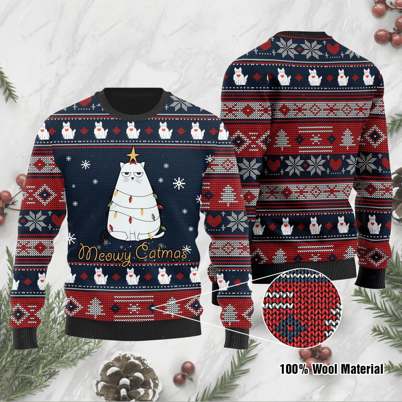 Meowy Catmas  Ugly Christmas Sweater Adult 3D Funny Matching for family