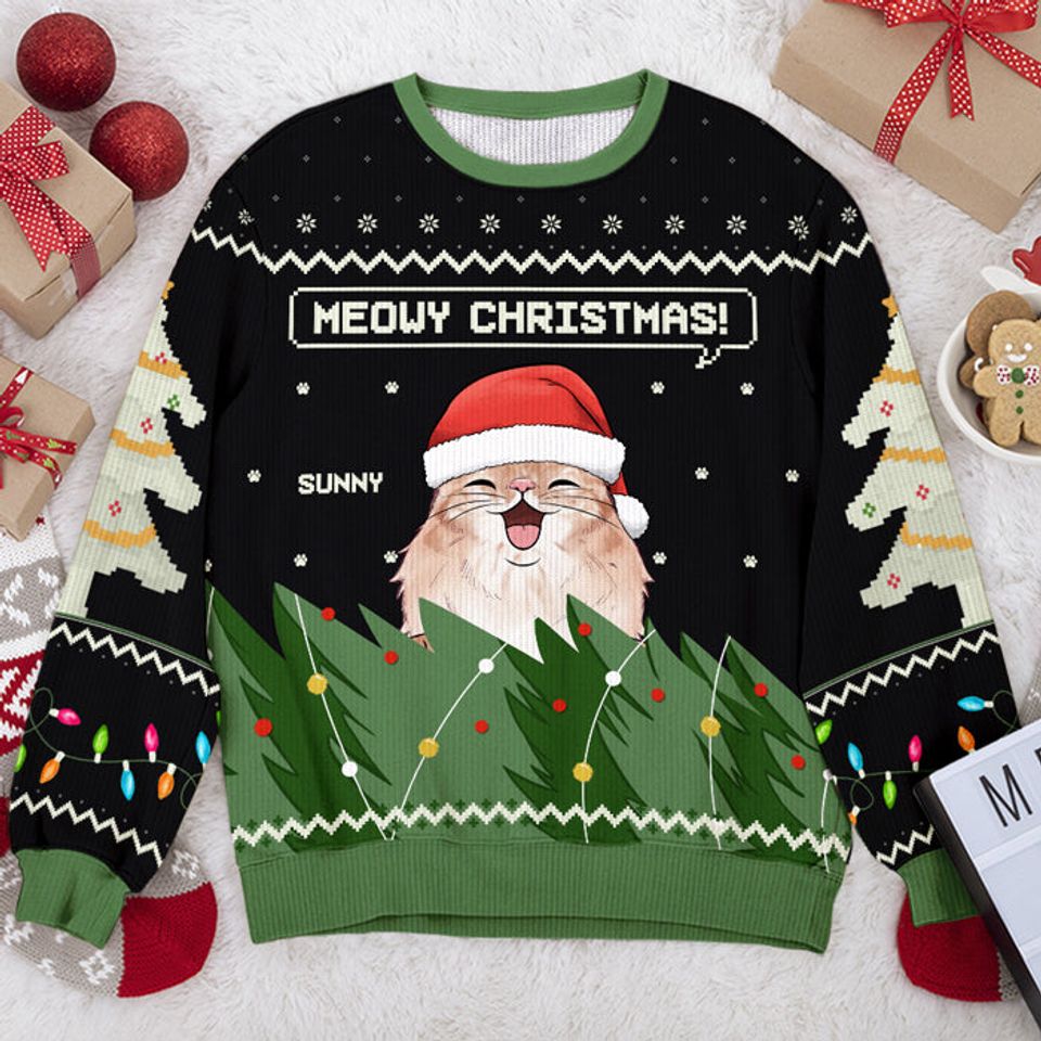 Meowy Christmas - Cat Personalized Ugly Sweatshirt - Christmas Gift For Pet Owners, Pet Lovers