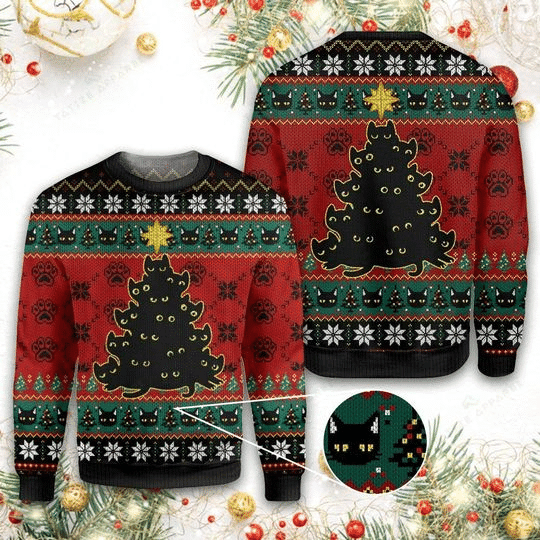 Meowy Christmas Cat Ugly Christmas Sweater Adult 3D Funny Matching for family