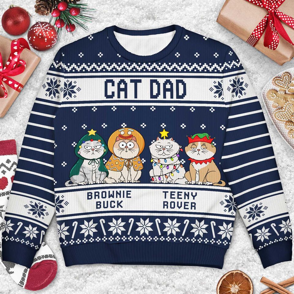 Meowy Christmas - Christmas Gift For Cat Lovers - Personalized Unisex Ugly Sweater - Image 3
