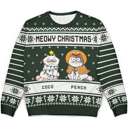 Meowy Christmas - Christmas Gift For Cat Lovers - Personalized Unisex Ugly Sweater - Image 4