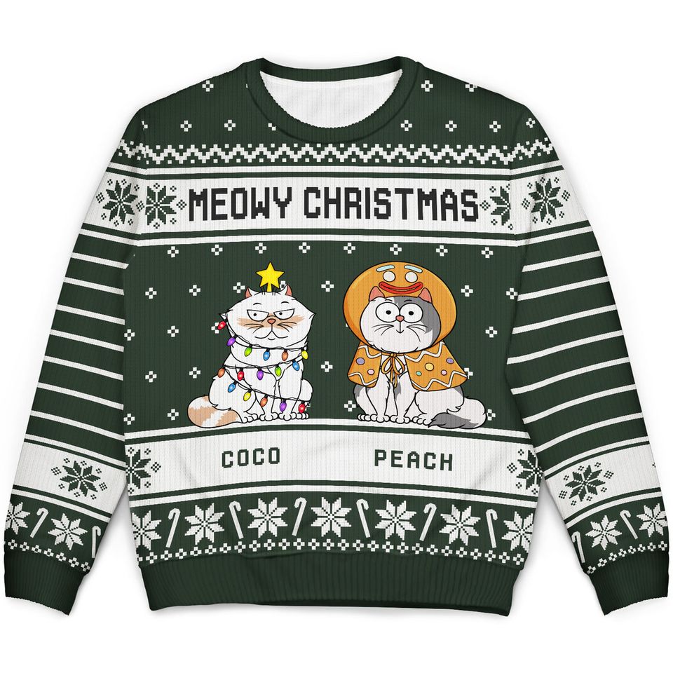 Meowy Christmas Custom Pet Lover Personalized Unisex Ugly Sweatshirt
