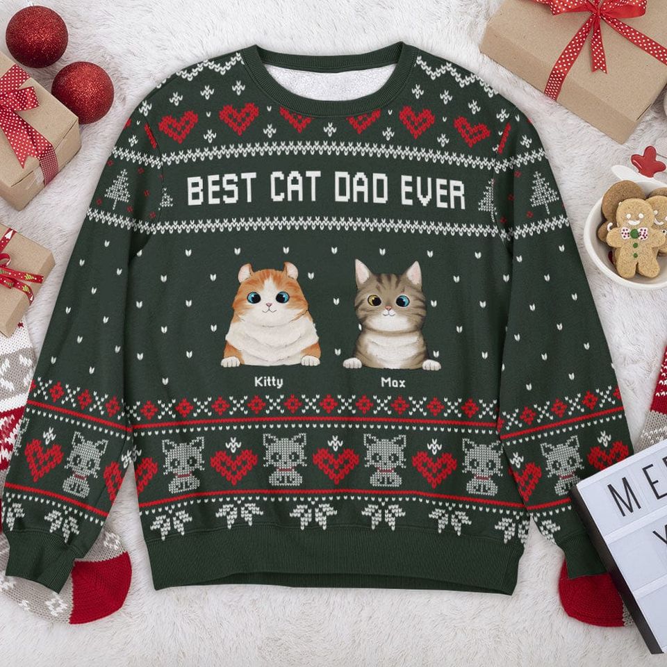 Meowy Christmas For Cat Lovers Unisex Ugly Sweater Personalized Gift