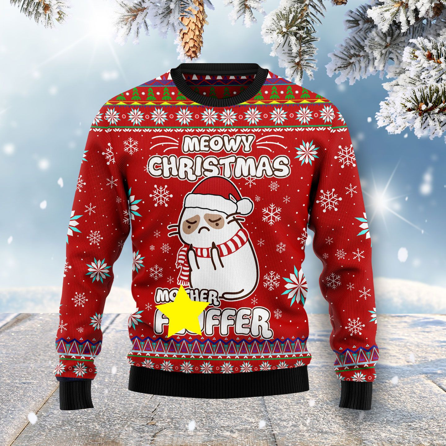 Meowy Christmas Mother Fluffe Ugly Christmas Sweater Adult 3D Funny Matching for family