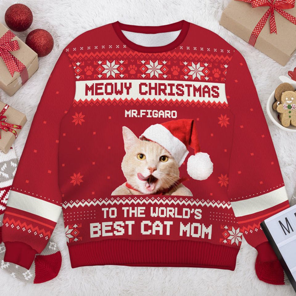Meowy Christmas to the Best Cat Dad & Mom - Personalized Ugly Sweatshirt