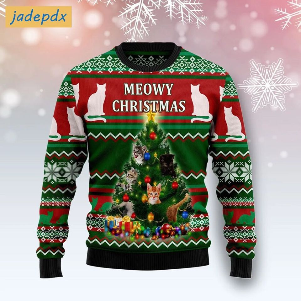 Meowy Christmas Tree Ugly Sweater For Cat Lover, Cat Shirt, Xmas Gift