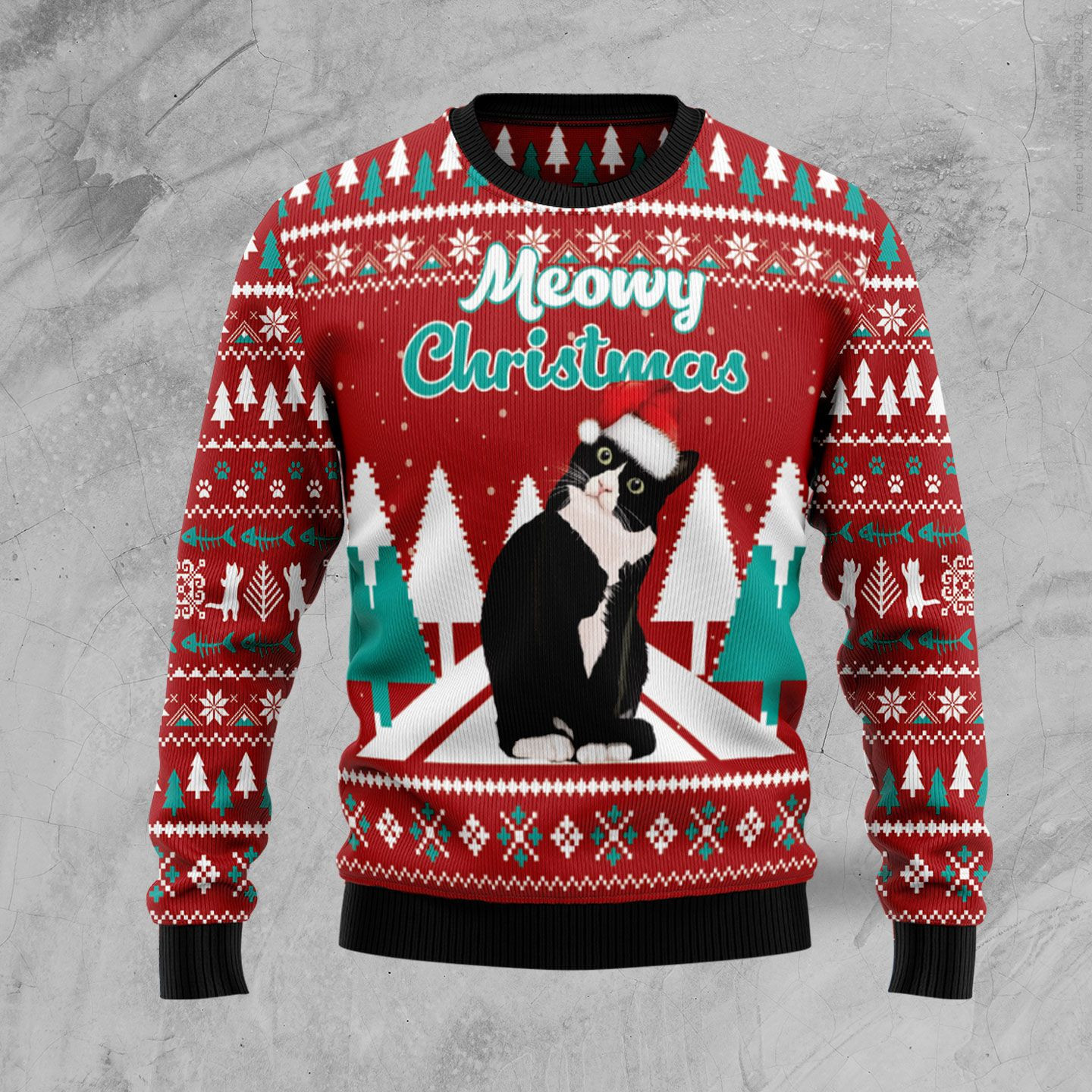 Meowy Christmas Ugly Christmas Sweater Adult 3D Funny Matching for family