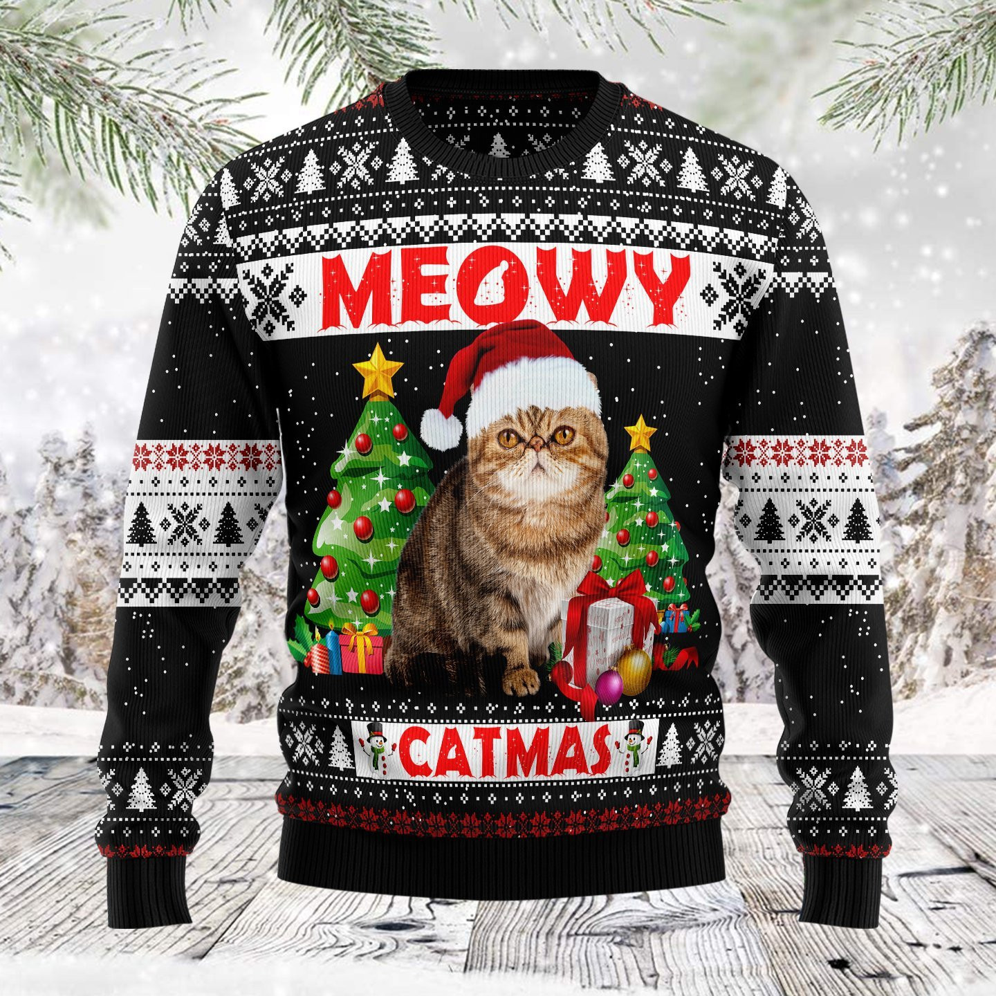 Meowy Christmas Ugly Christmas Sweater Adult 3D Funny Matching for family