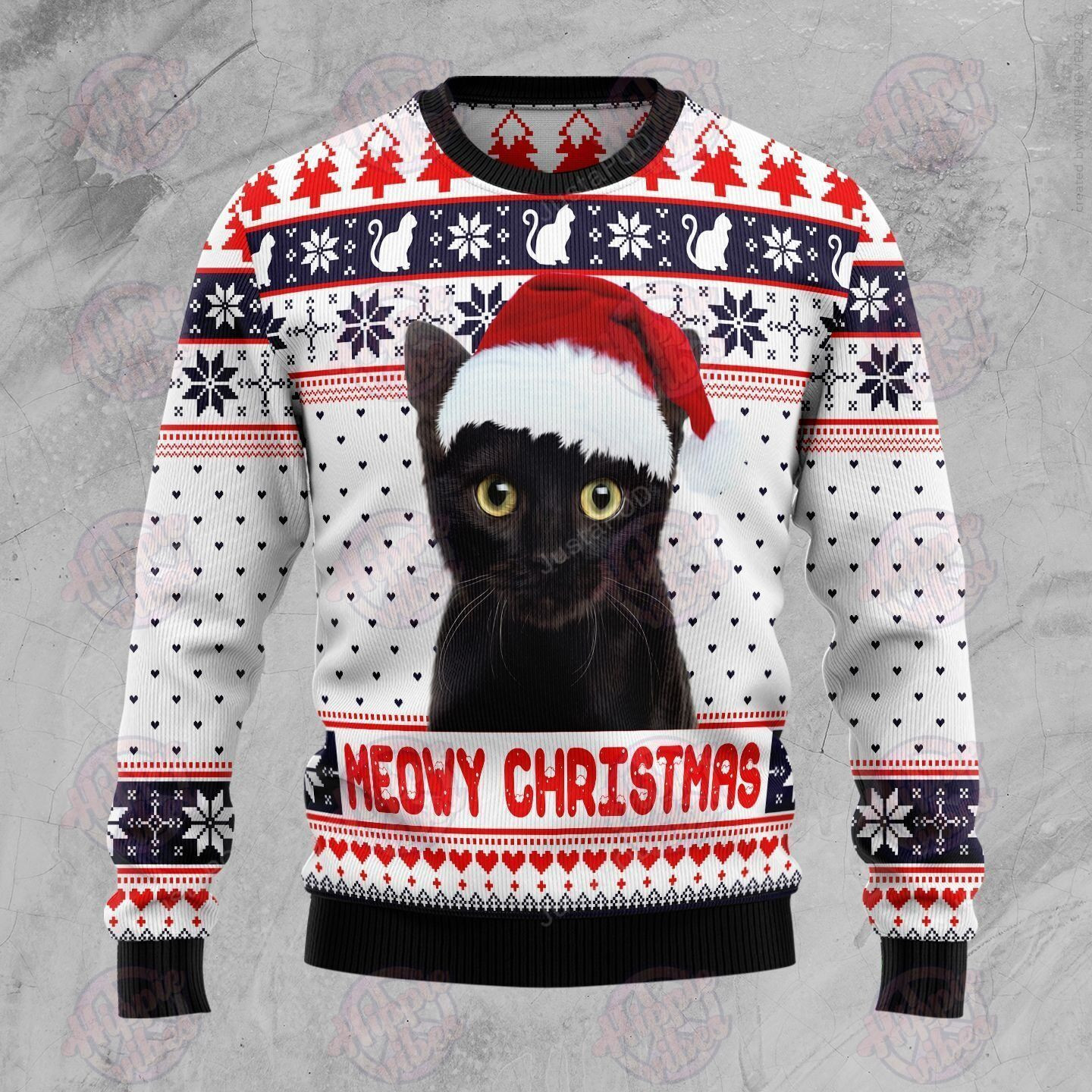 Meowy Ugly Christmas Sweater Adult 3D Funny Matching for family