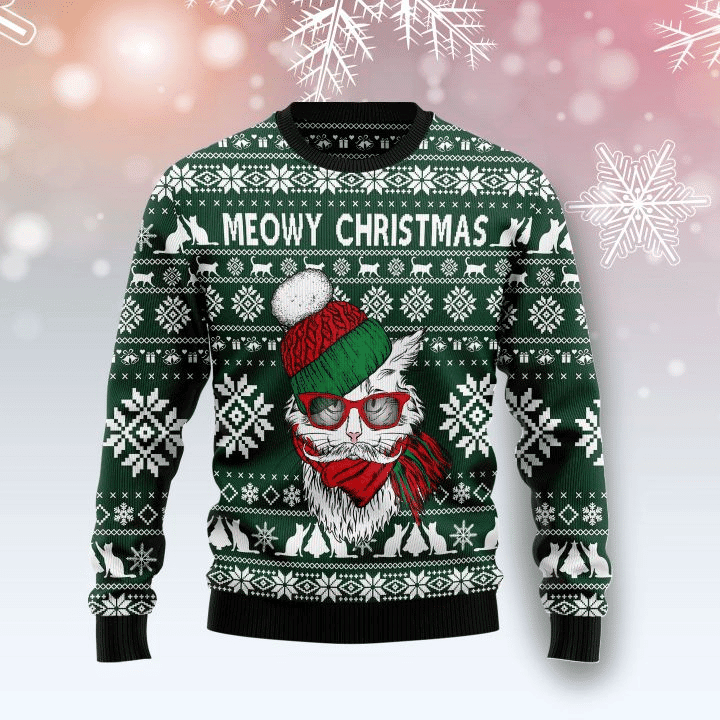 Meowy Ugly Christmas Sweater Adult 3D Funny Matching for family