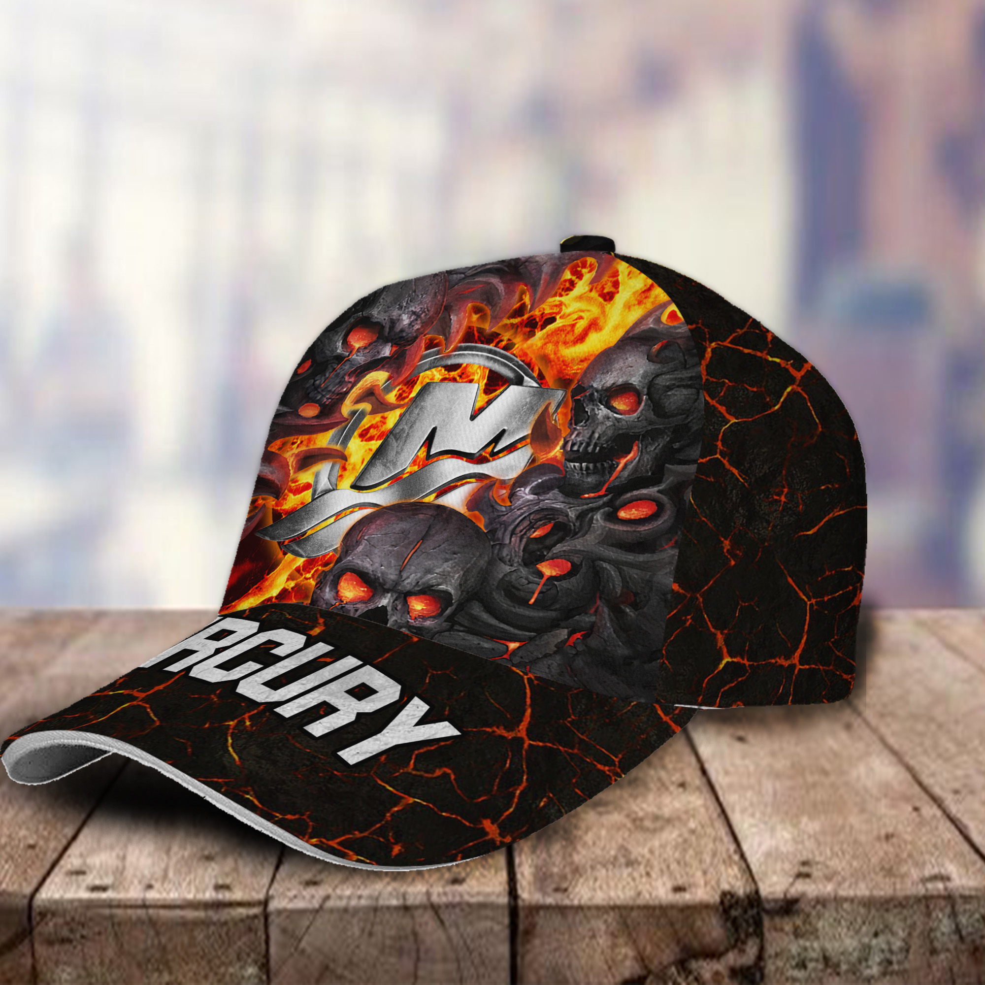Mercury Marine 3D Classic Cap Skull Fire Car Motor Brand Hats Trucker Hats Custom Hats Gifts For Men & Women