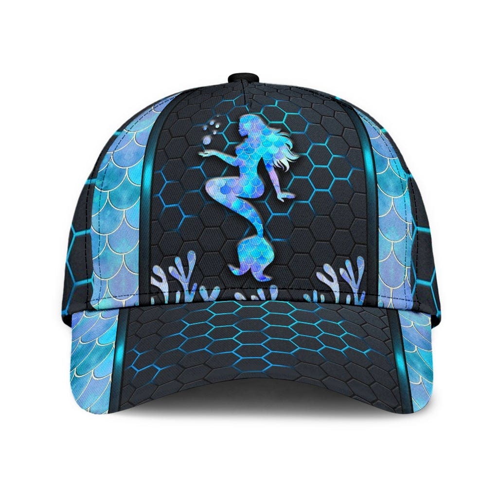 Mermaid Baseball Cap Mermaid Blue Ocean Carbon Hexagon PatternClassic Hat Trucker Hats Custom Hats Gifts For Men & Women