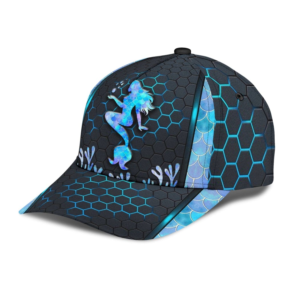 Mermaid Baseball Cap Mermaid Blue Ocean Carbon Hexagon PatternClassic Hat Trucker Hats Custom Hats Gifts For Men & Women