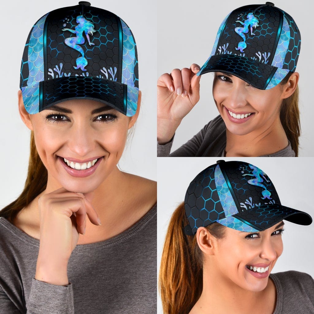 Mermaid Baseball Cap Mermaid Blue Ocean Carbon Hexagon PatternClassic Hat Trucker Hats Custom Hats Gifts For Men & Women