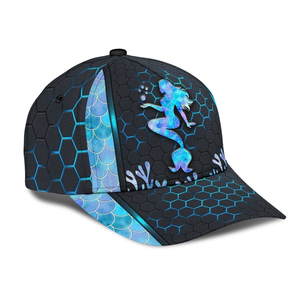 Mermaid Baseball Cap Mermaid Blue Ocean Carbon Hexagon PatternClassic Hat Trucker Hats Custom Hats Gifts For Men & Women
