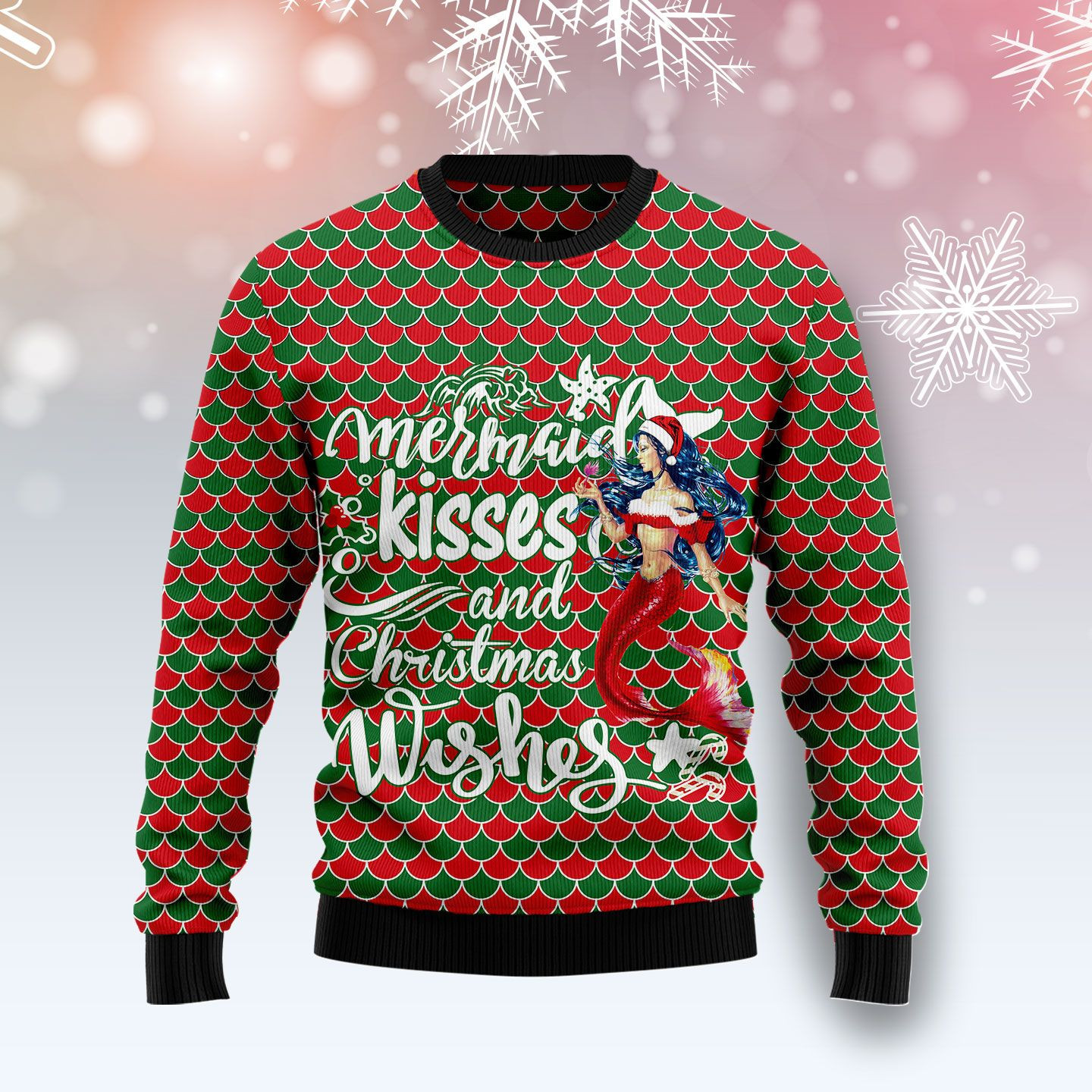 Mermaid Christmas Ugly Christmas Sweater Adult 3D Funny Matching for family