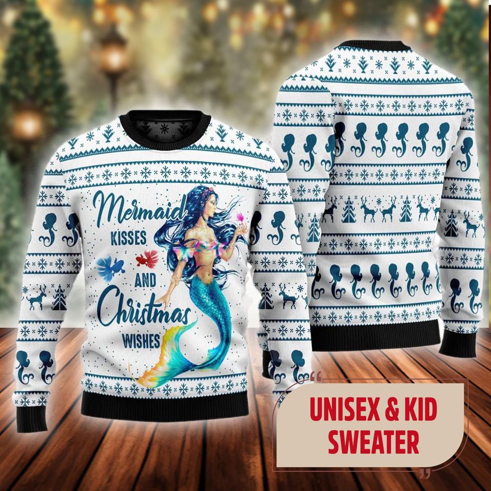 Mermaid Wishes Ugly Christmas Sweater, Mermaid Christmas