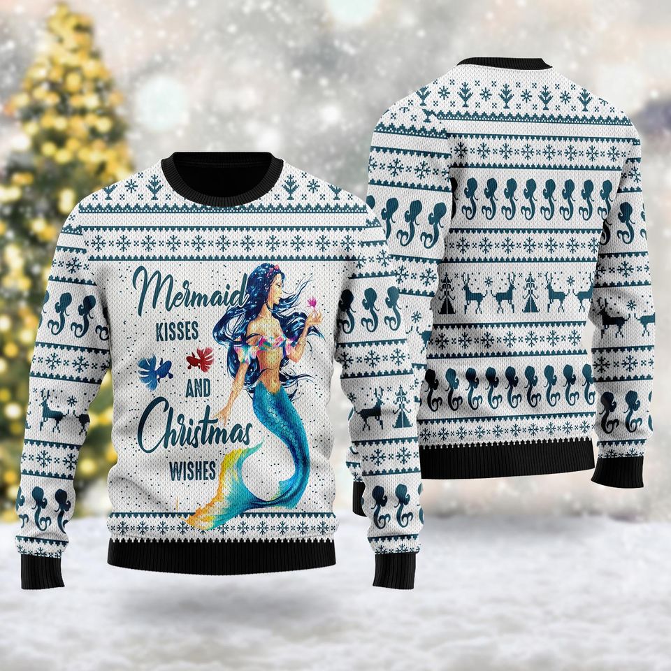 Mermaid Wishes Ugly Christmas Sweater, Mermaid Christmas